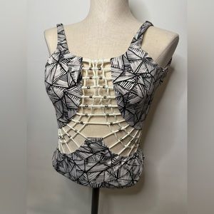 Dolce vita One piece bathing suit black white mesh look front - Size Small NWT